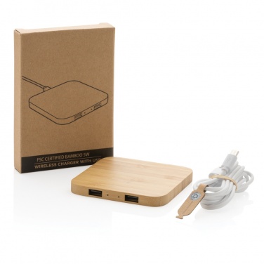 Logotrade promotional merchandise photo of: Bamboo 5W wireless charger with USB